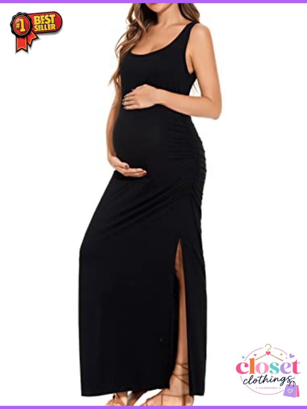Smallshow Split Long Maternity Dress Summer Casual Maxi A-Line Tank